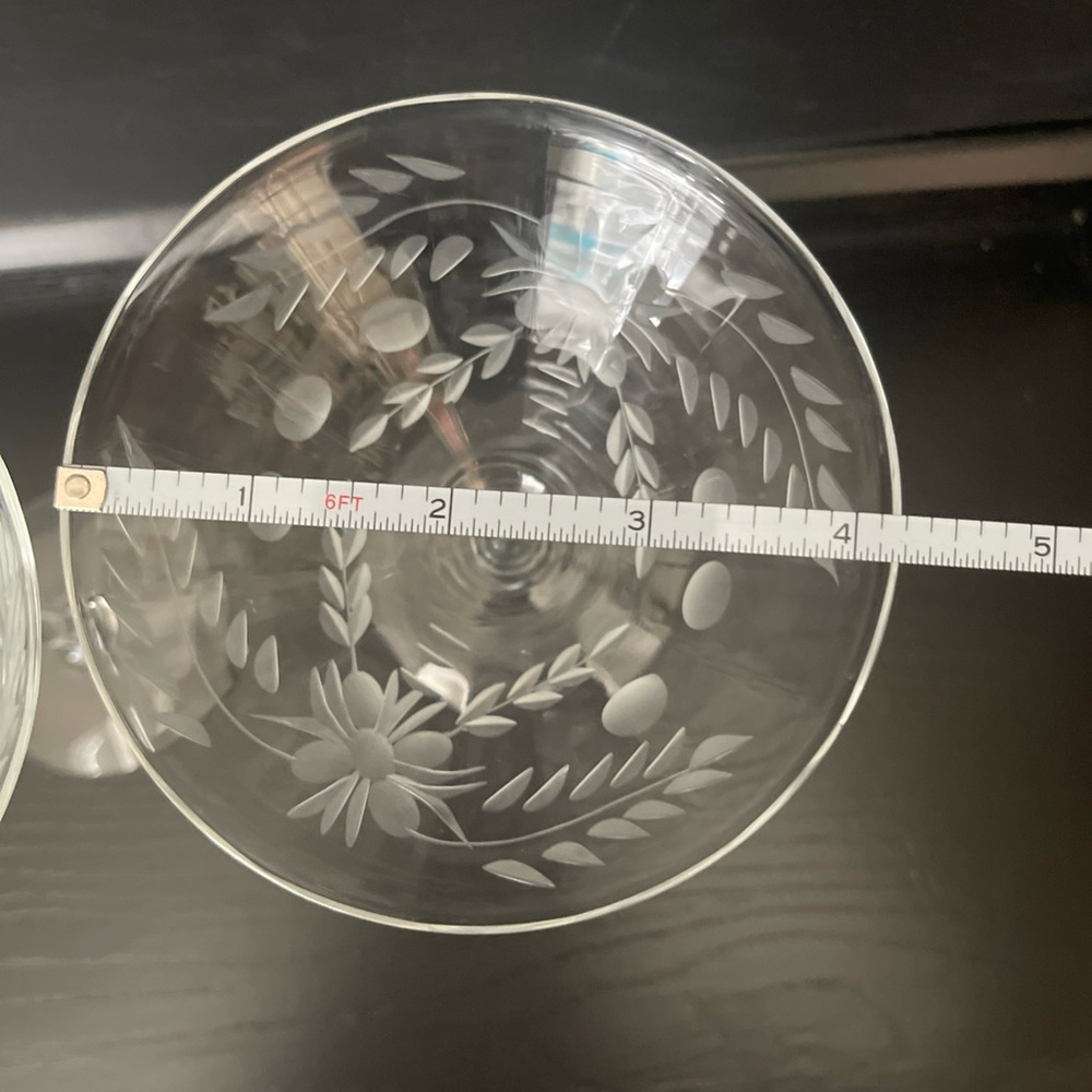 Vintage Etched Floral 6” Martini Champagne Tall Sherbet Glass Set Of 2 EUC - Picture 6 of 8